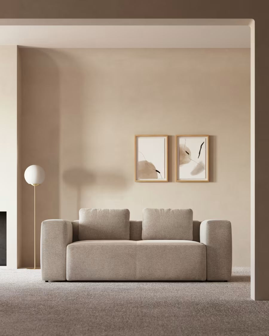 Blok 2 Seater Sofa in Beige with Cushions
