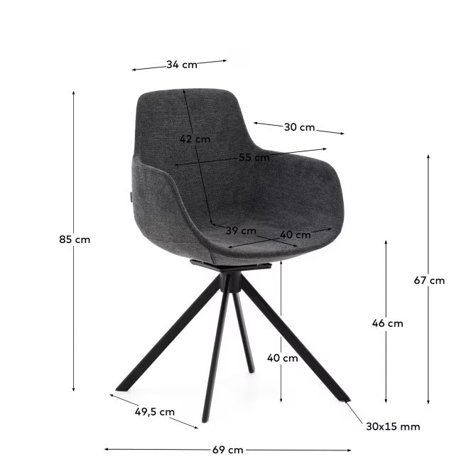 Tissiana Self-Centring Swivel Chair in Dark Grey