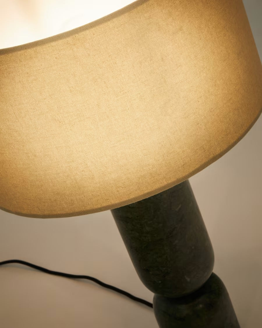 Vex Table Lamp in Green Marble with a Grey Linen Shade