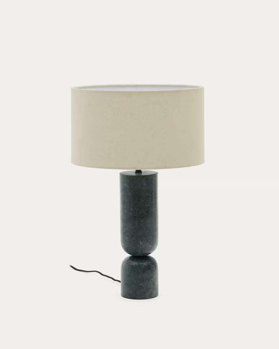 Vex Table Lamp in Green Marble with a Grey Linen Shade
