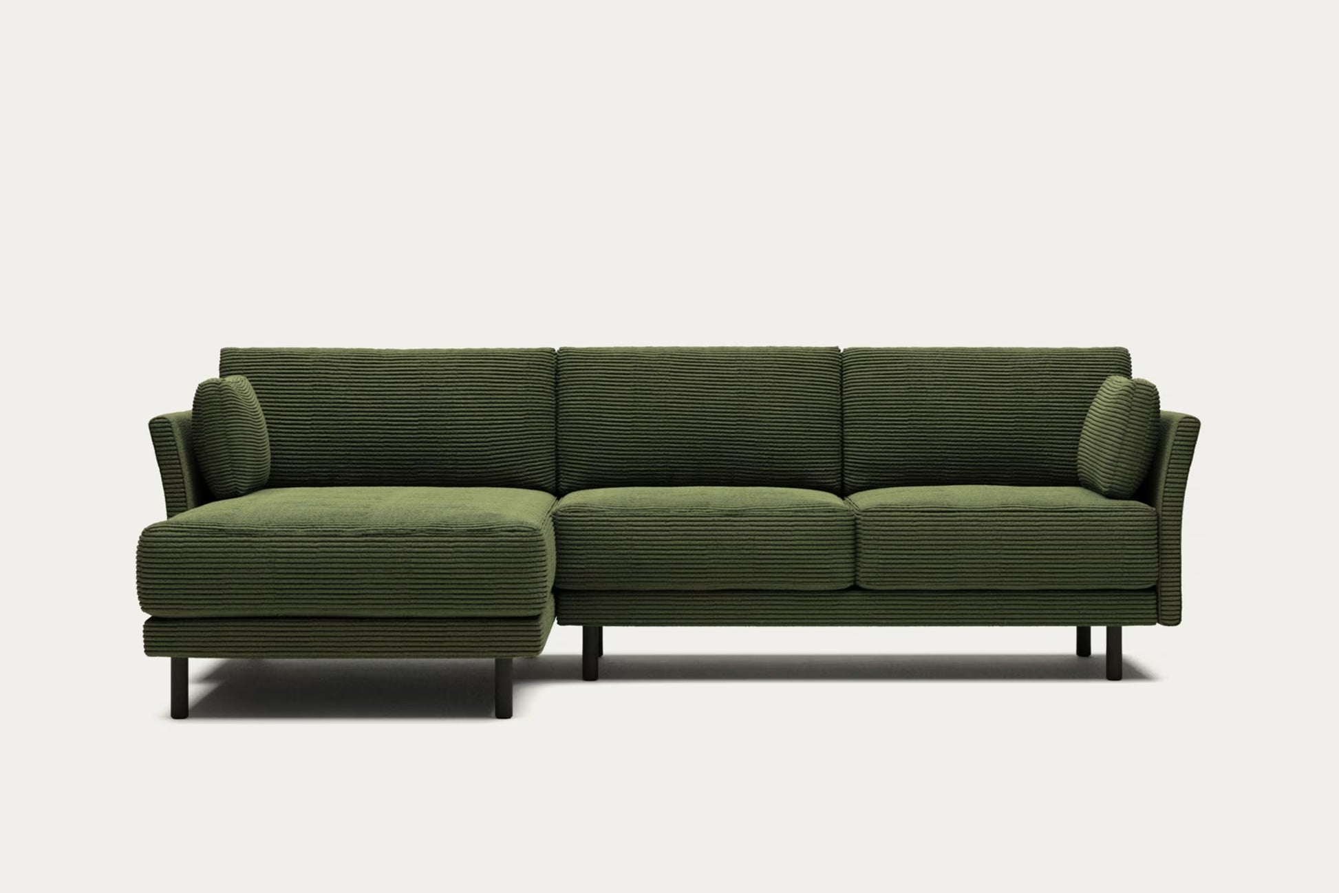 Gilma 3 Seater Sofa, right/left chaise in green wide seam corduroy, black legs, 260cm
