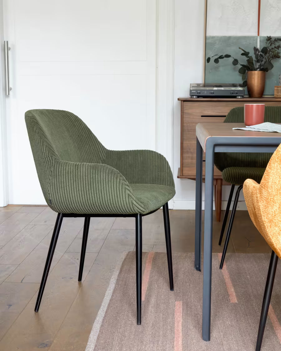 Konna Chair in Dark Green Wide Seam Corduroy.
