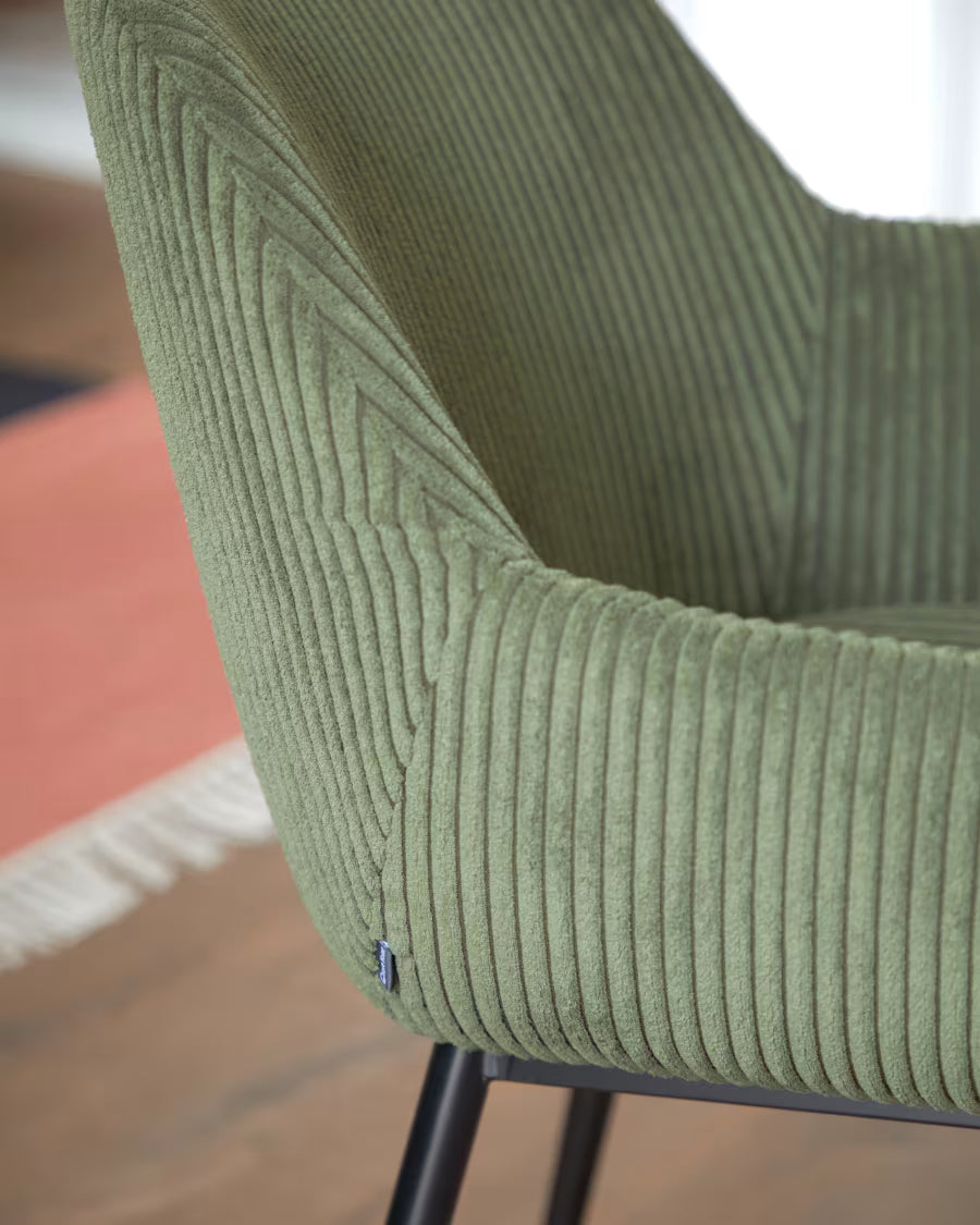 Konna Chair in Dark Green Wide Seam Corduroy.