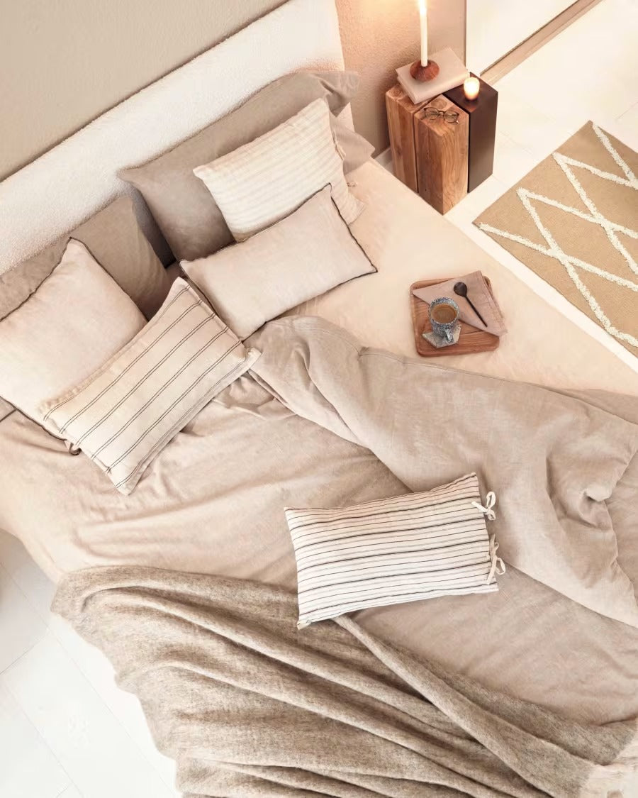 Etna 100% Linen Cushion Cover with beige stripes 45 x 45 cm