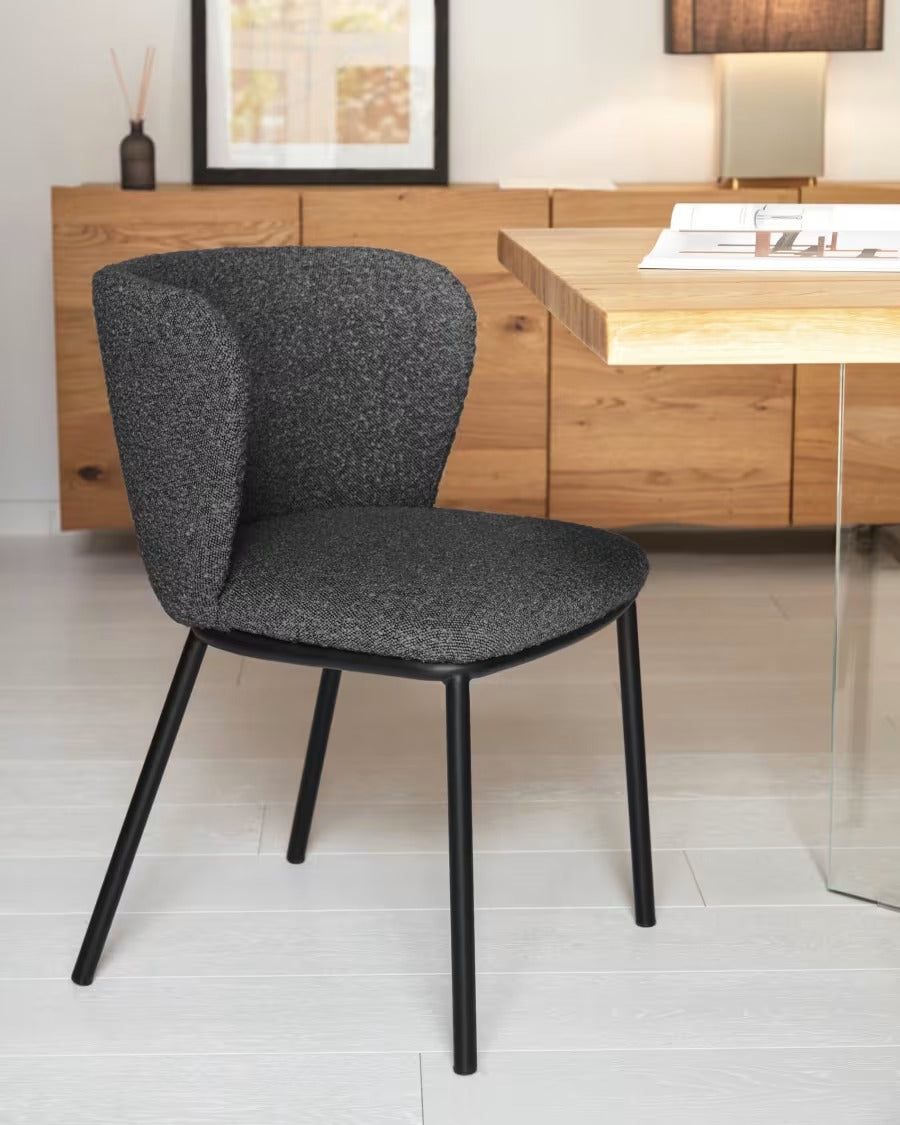 Ciselia Chair with Black Bouclé
