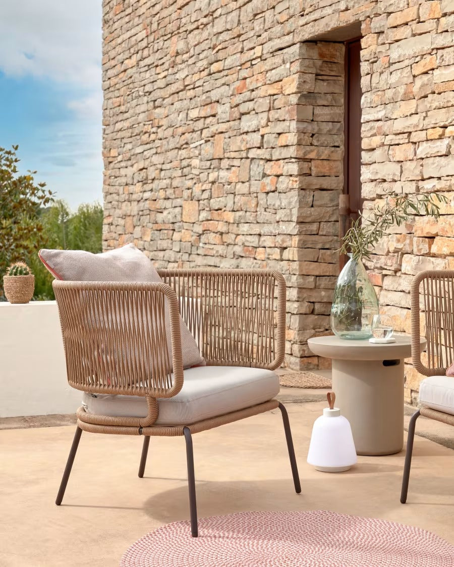 Nadin Armchair in beige cord with galvanised steel