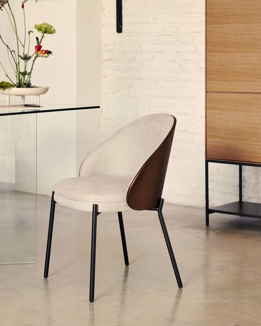 Eamy Chair Light Brown Chenille and Ash Wood Veneer