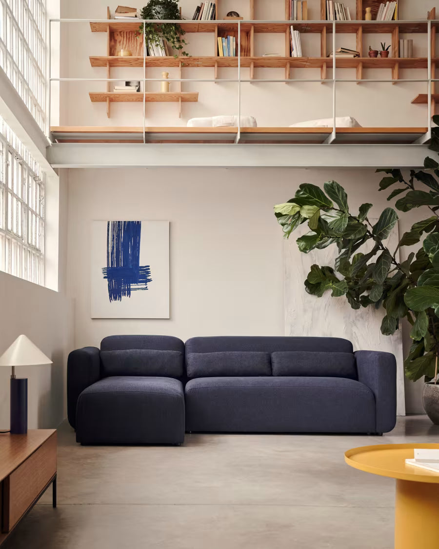 Neom 3 Seater Sofa right/left chaise in blue.