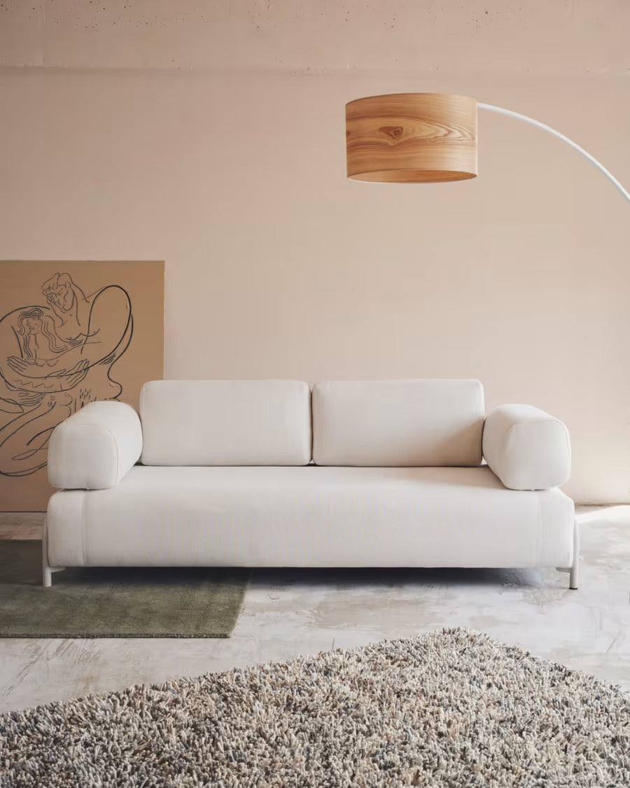 Compo 3 Seater Sofa in beige chenille with beige metal
