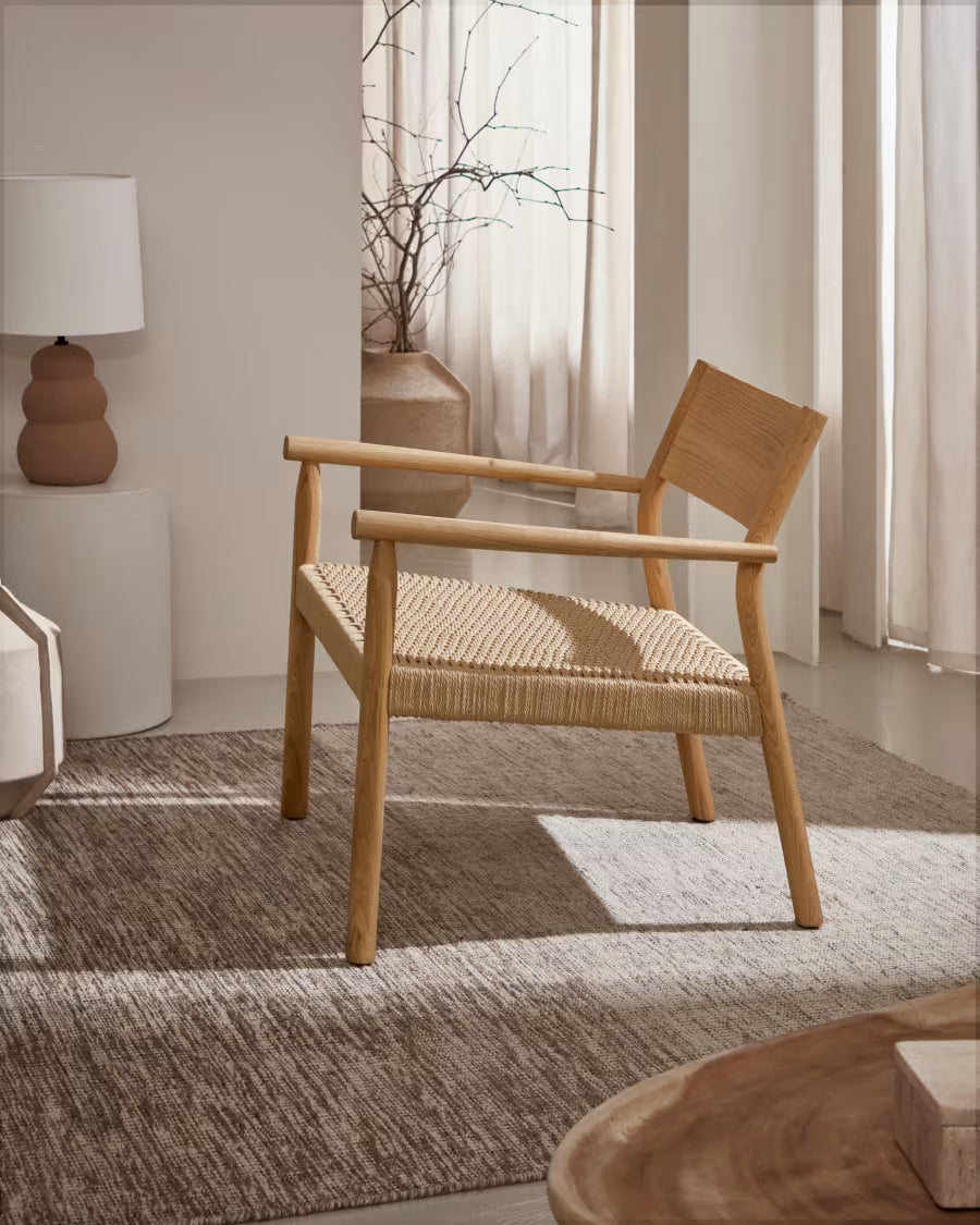 Yalia armchair in natural solid oak with paper rope seat FSC 100%