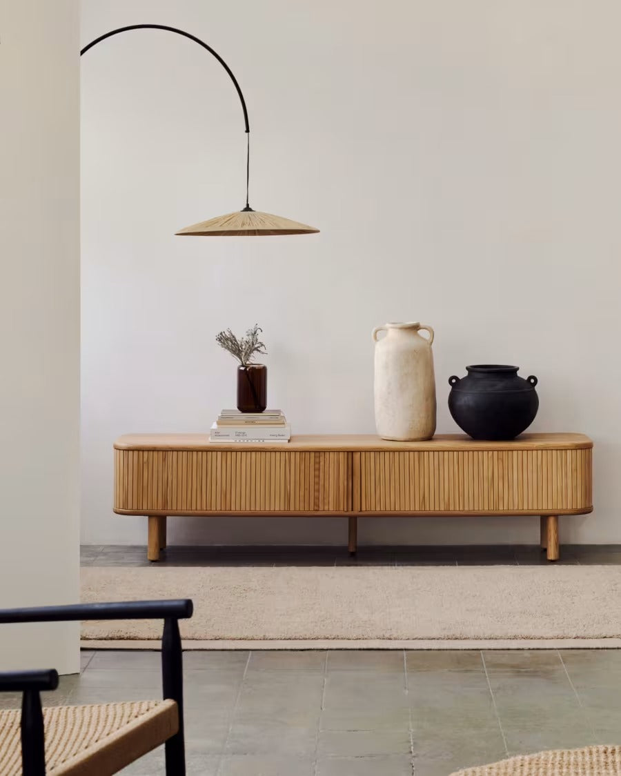 Mailen 2 Door TV Stand in ash veneer with a natural finish 200 x 50 cm