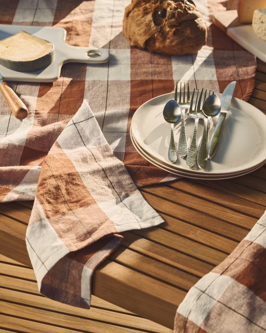 Matie Set of 2 Cotton and Linen Napkins in Brown Check
