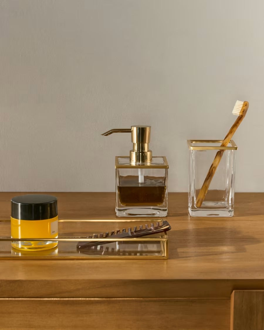 Soanet Glass and Metal Tray with Gold Finish