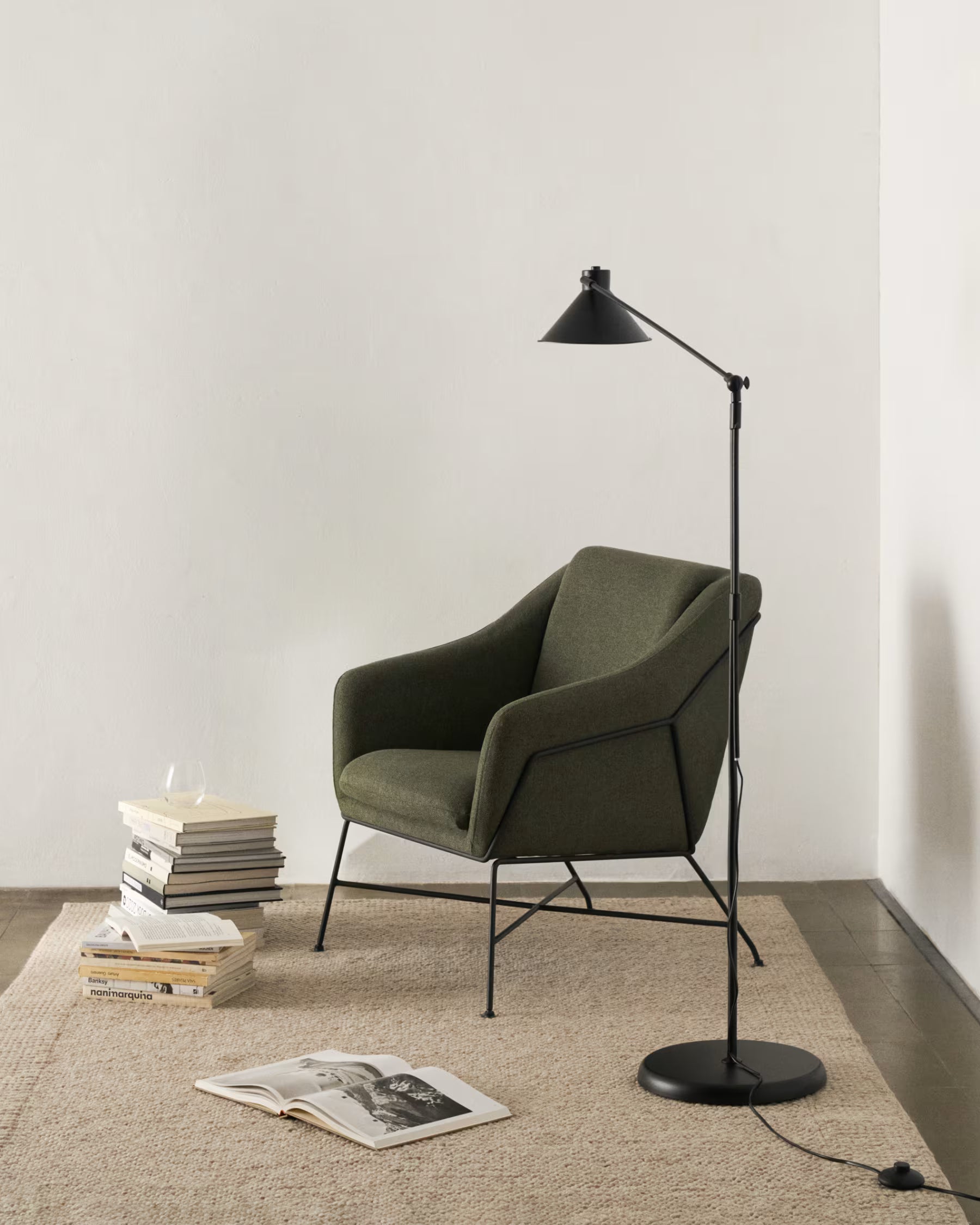 Brida Armchair in Green and Steel Legs