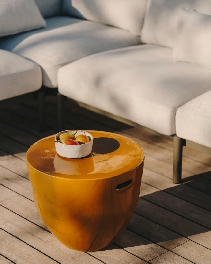 Mesquida Outdoor Side Table made of ceramic with glazed mustard finish Ø 46 cm