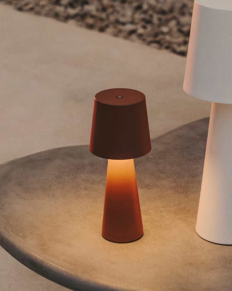 Arenys Small Outdoor Metal Table Lamp in Terracotta
