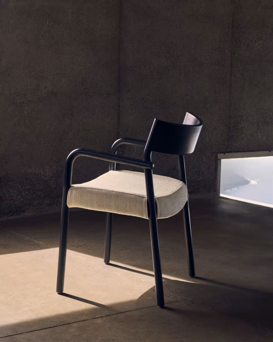 Falconera chair with a removable cover in solid oak wood with black finish