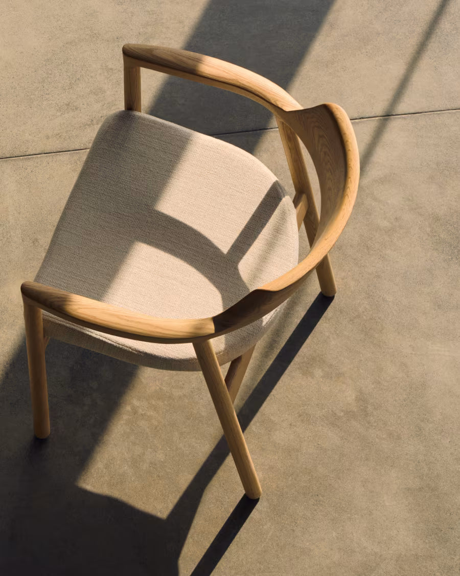 Alocs chair removable cover in beige chenille solid oak wood natural finish