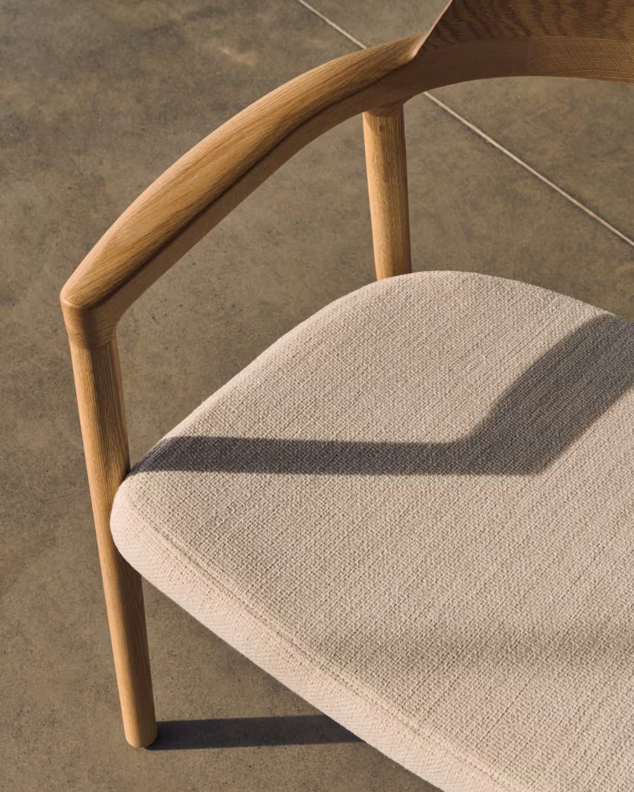 Alocs chair removable cover in beige chenille solid oak wood natural finish