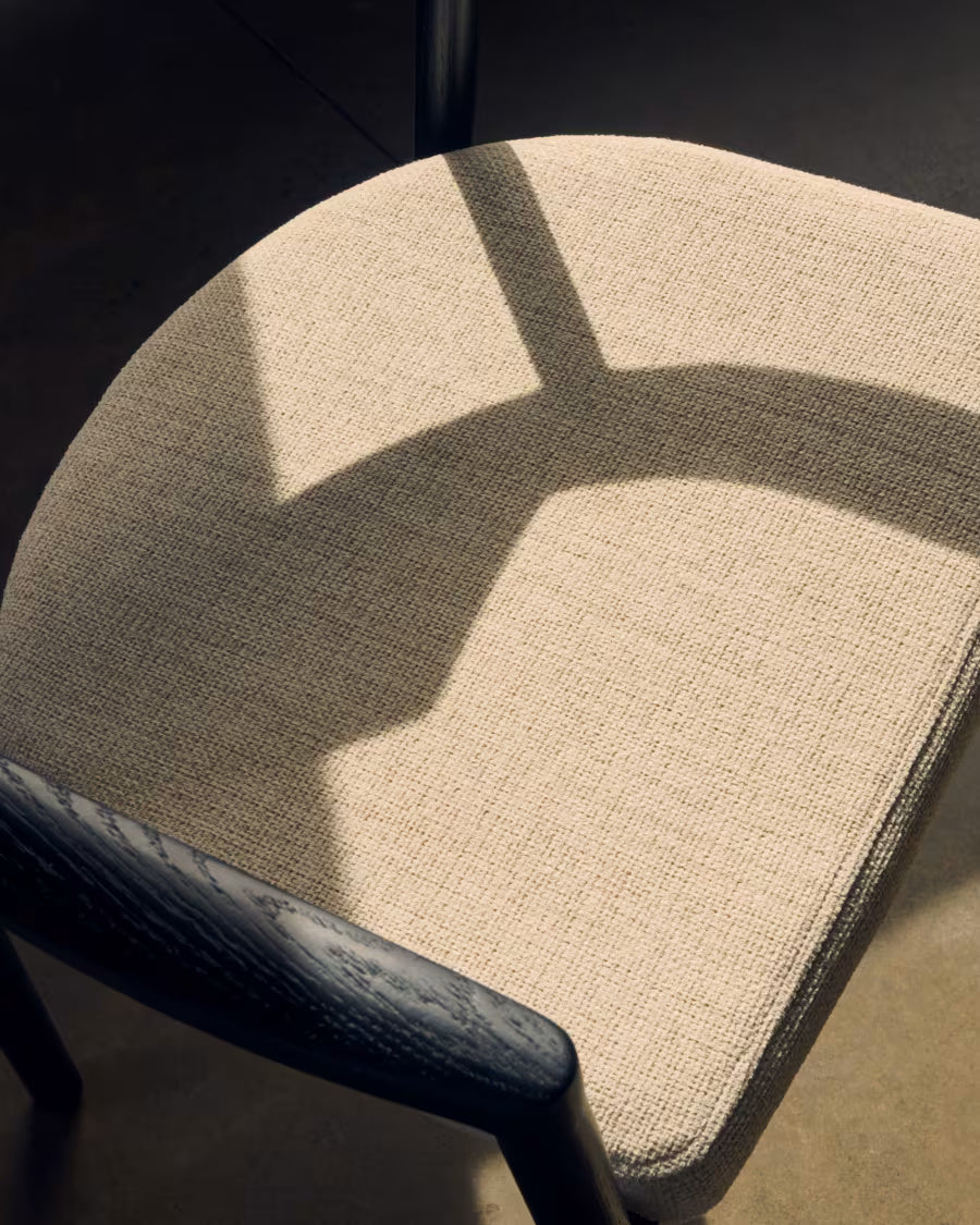 Alocs chair removable cover in beige chenille solid oak wood black finish
