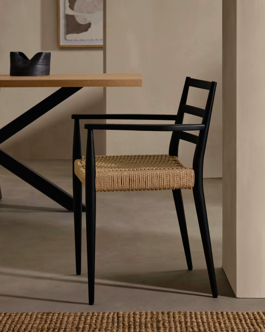Analy Chair with Armrests in Black Finish.