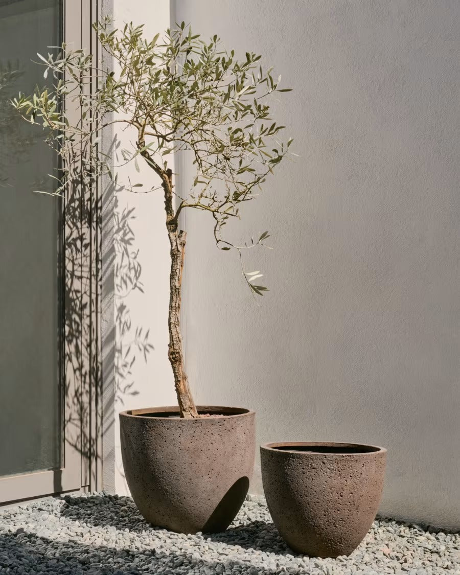 Serili Set of 2 Dark Grey Cement and Fiberglass Plant Pots Ø 42 cm / Ø 50 cm
