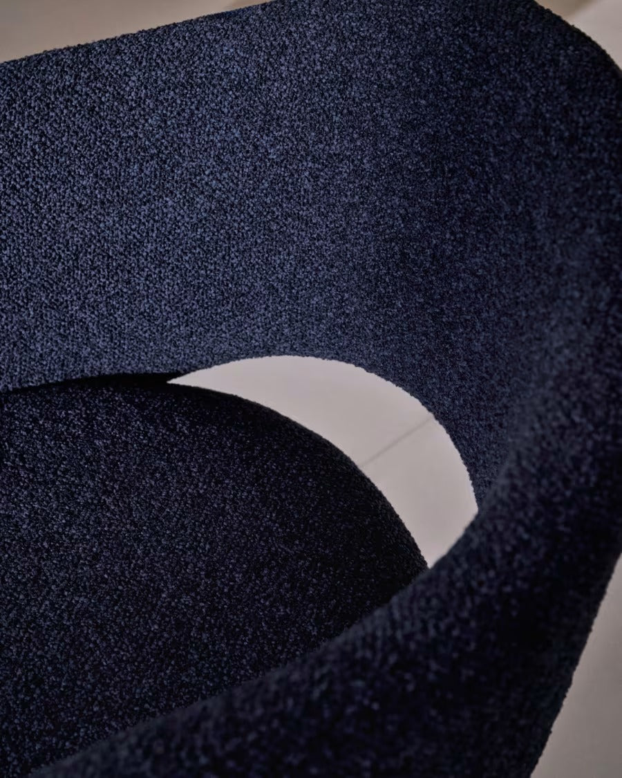 Maina Chair in thick blue chenille and steel legs with blue finish