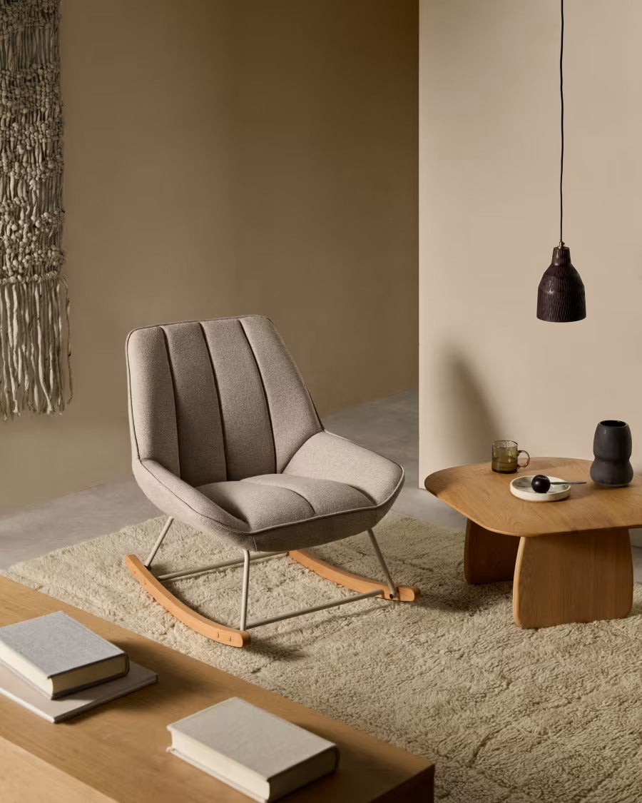 Marlina Rocking Chair in beige chenille fabric