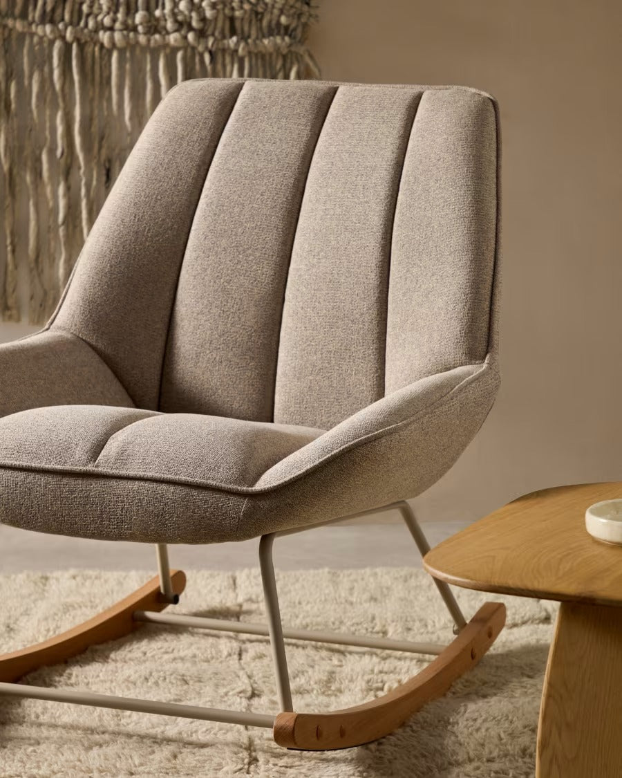 Marlina Rocking Chair in beige chenille fabric