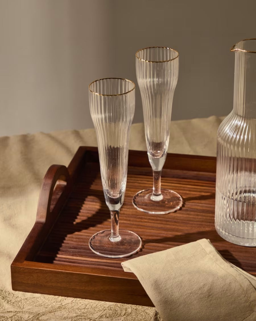Ayan Champagne Flute in transparent glass, with a gold feature, 19 cl