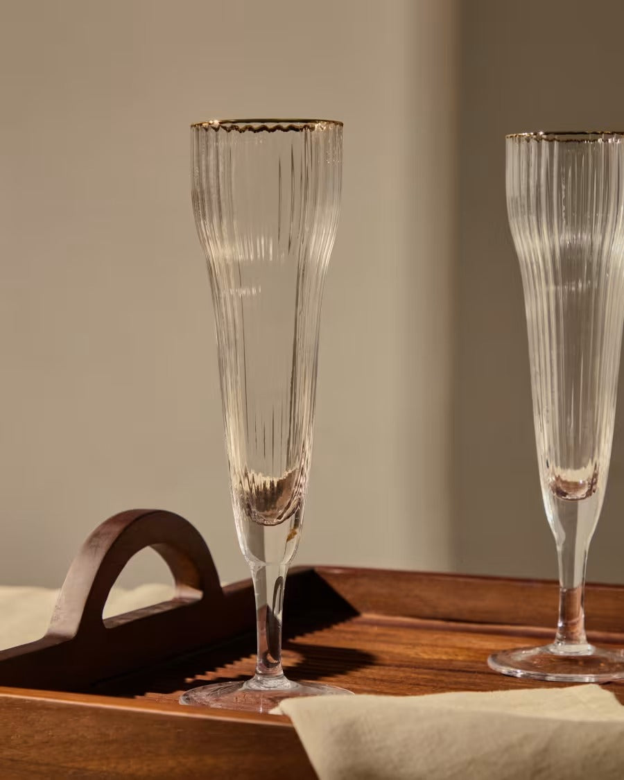Ayan Champagne Flute in transparent glass, with a gold feature, 19 cl