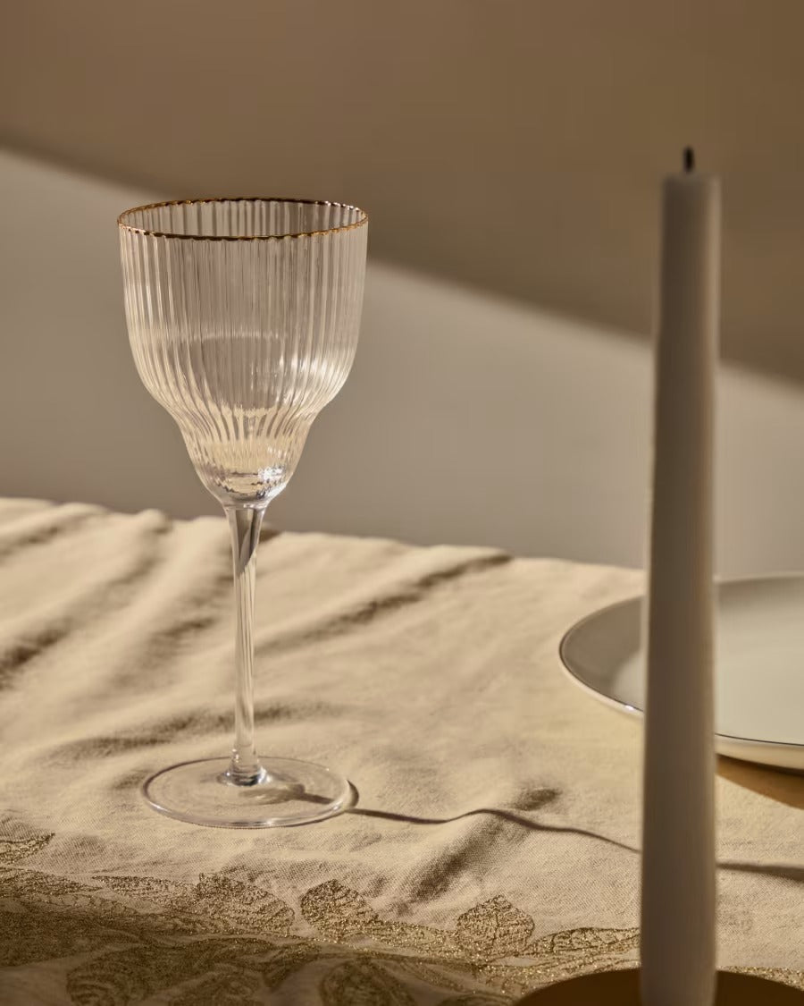 Ayan Transparent Wine Glass, with a gold feature, 33 cl