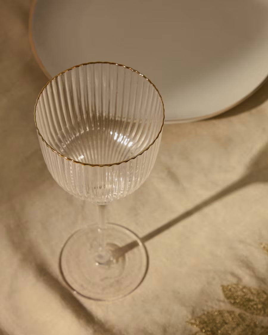 Ayan Transparent Wine Glass, with a gold feature, 33 cl