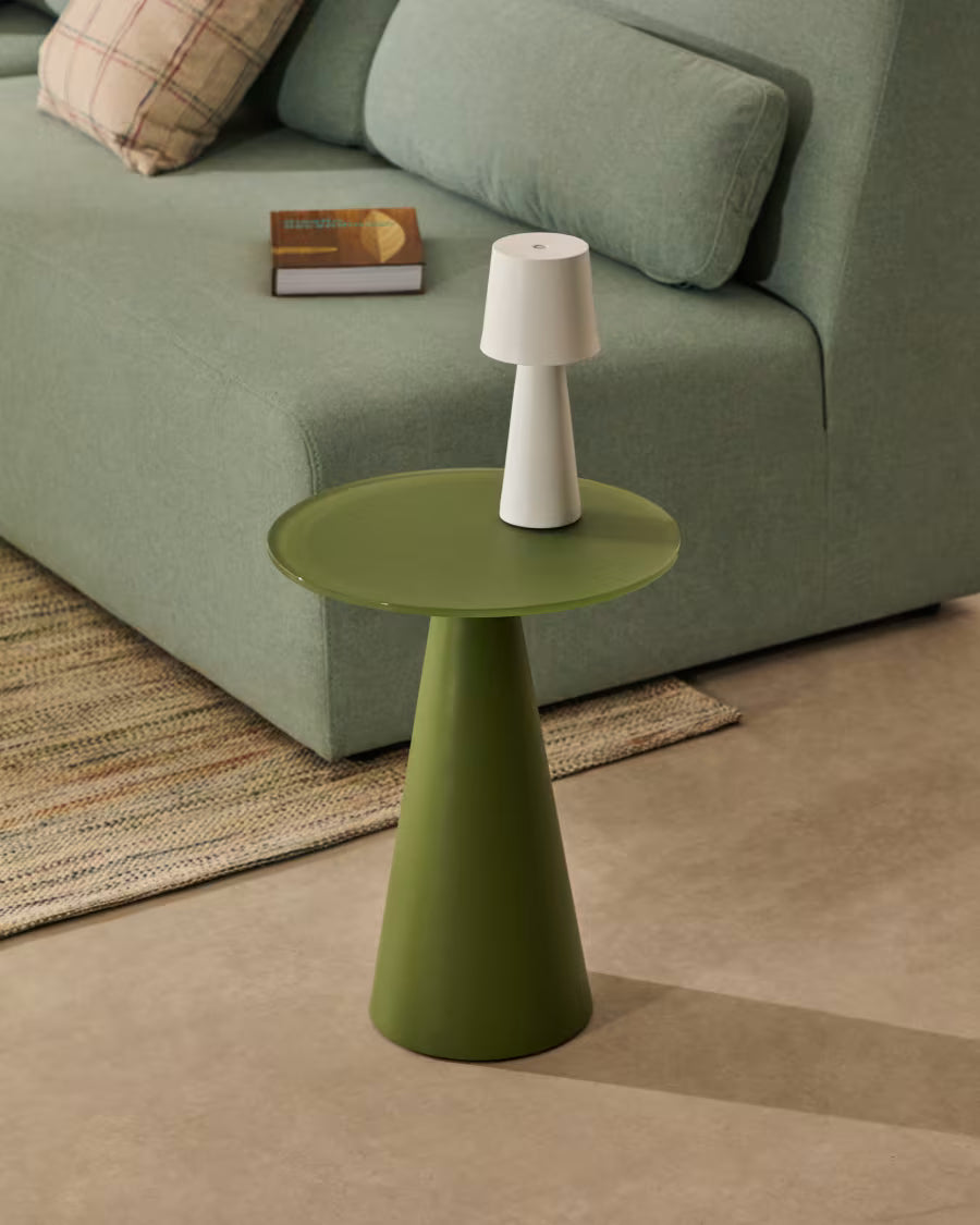 Wilshire side table with frosted tempered glass and matt green 35cm