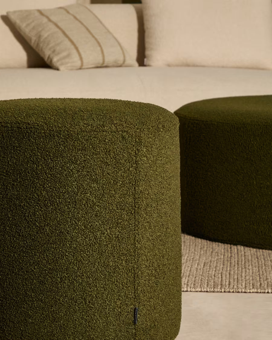 Kaeli footrest with removable cover in green boucl? ? 43 cm