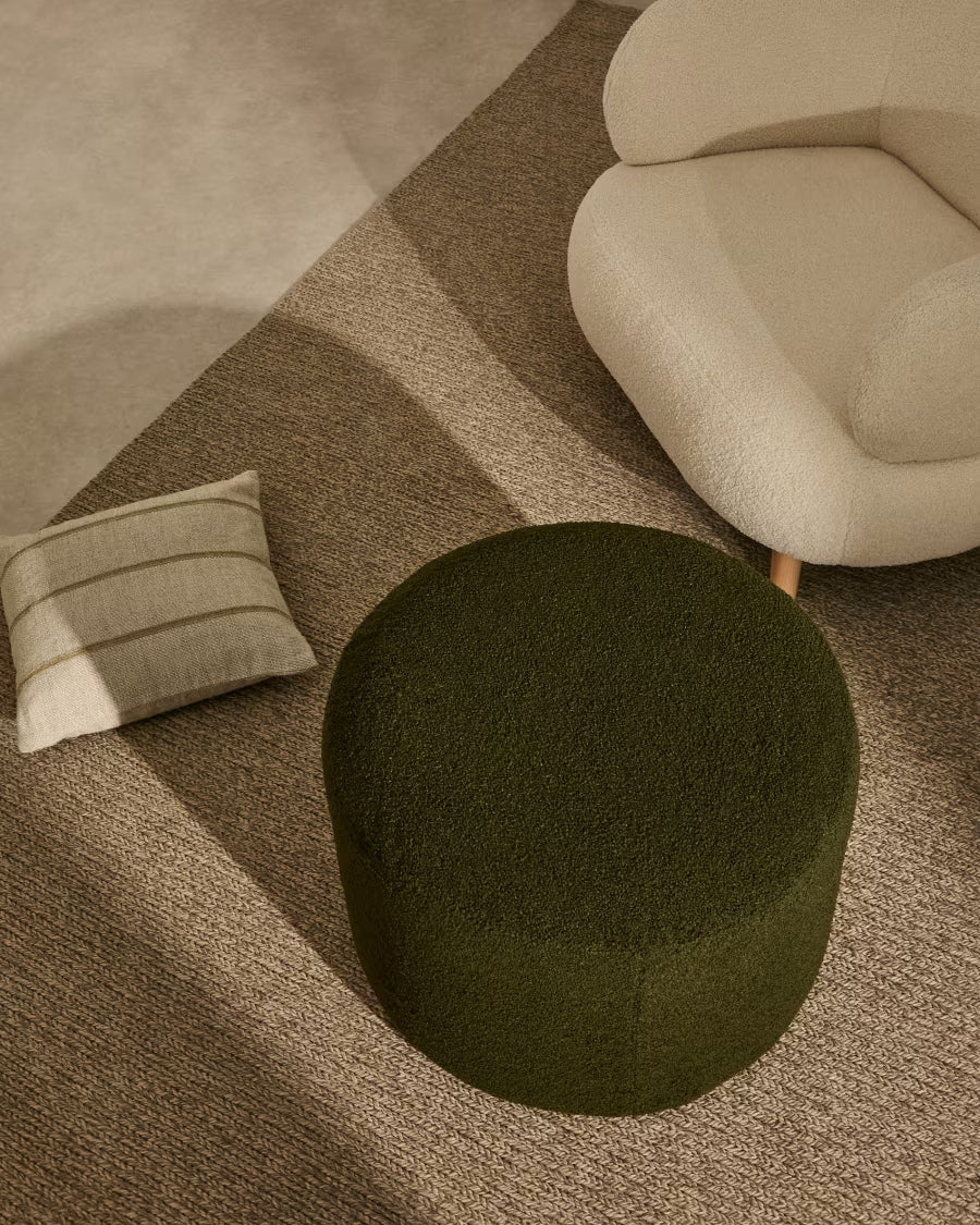 Kaeli footrest with removable cover in green boucl? ? 43 cm