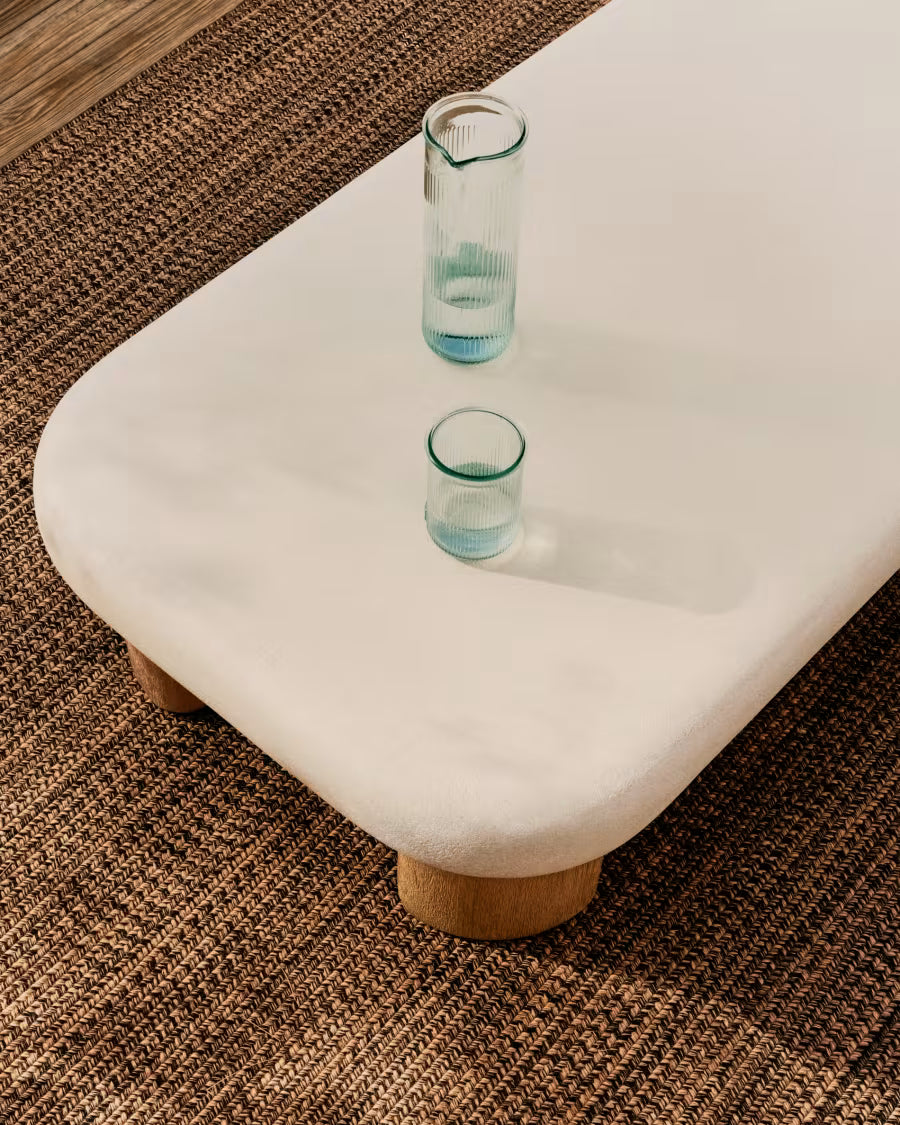 Labra coffee table in cement and acacia wood 140 x 70cm