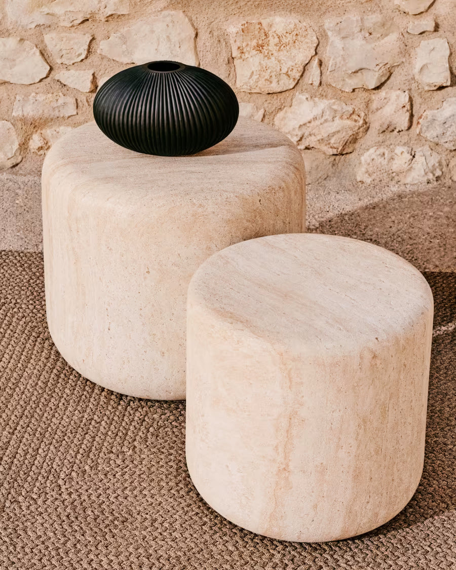 Drasi Cement Side Table with travertine-effect finish 60cm