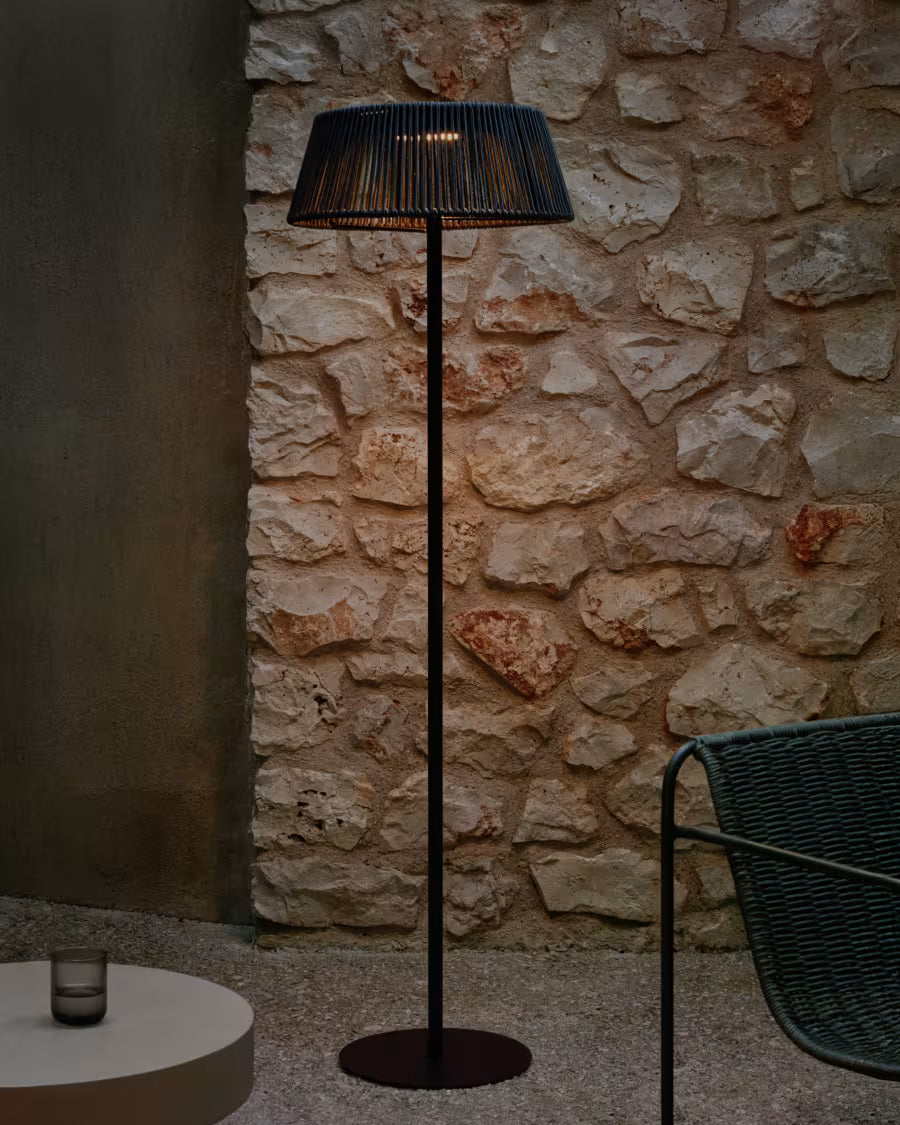 Aldet outdoor solar floor lamp in black and green mottled rope cord with black metal stand �46cm.