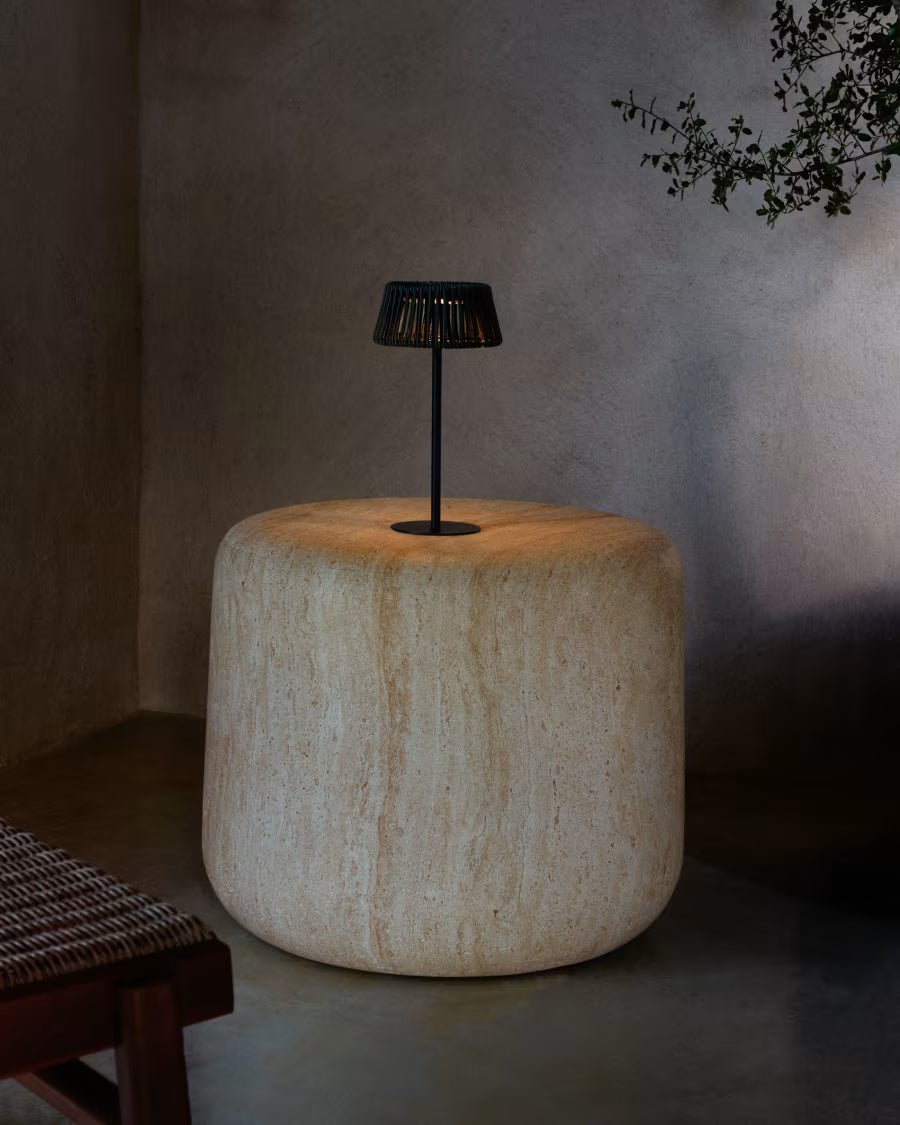 Aldet outdoor solar table lamp in black and green