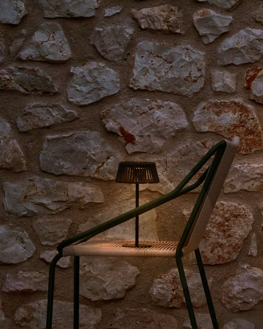 Aldet outdoor solar table lamp in black and green