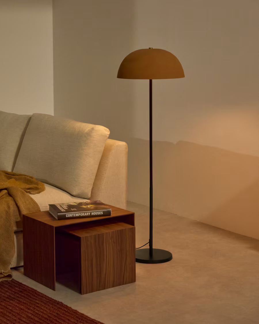 Nibla black metal floor lamp with terracotta effect shade