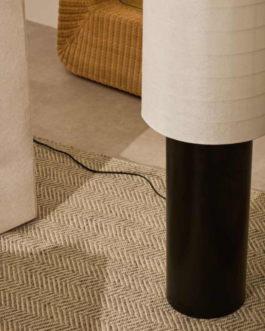 Dulan black metal floor lamp with cotton shade