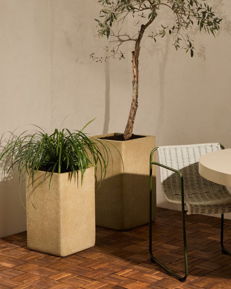 Set of 2 Minoa tall planters with mustard stone effect 44 x 44 cm