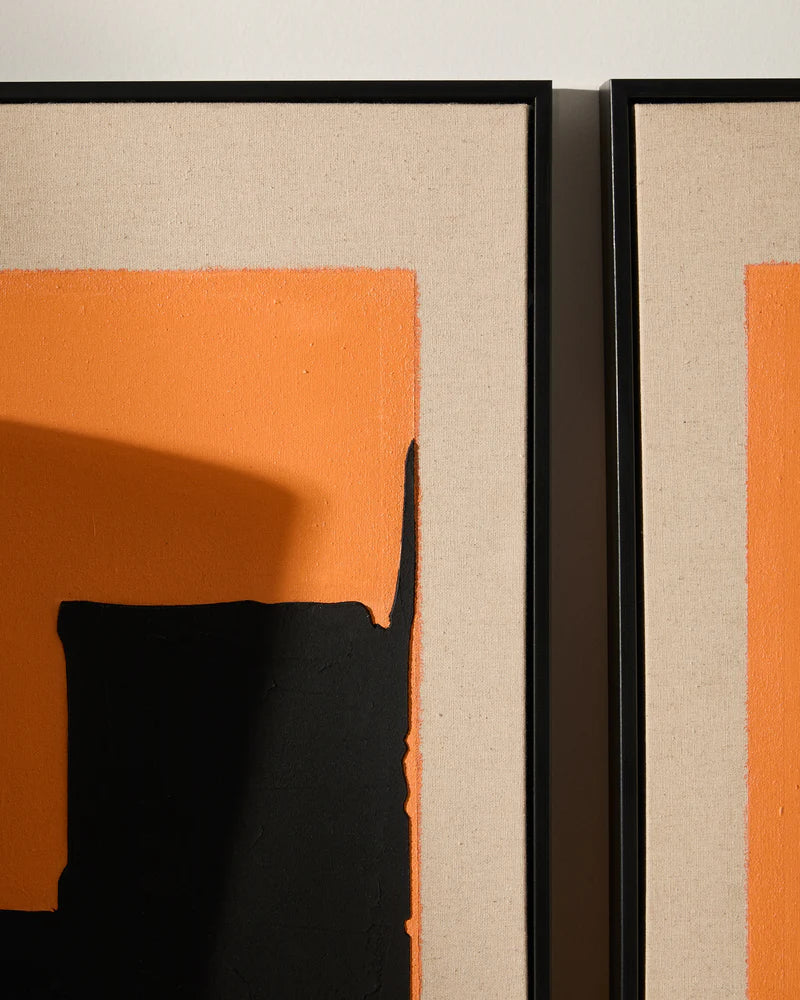 Zernu hand-painted orange and black linen abstract picture