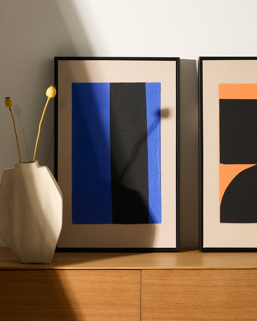 Zernu hand-painted blue and black vertical line abstract picture