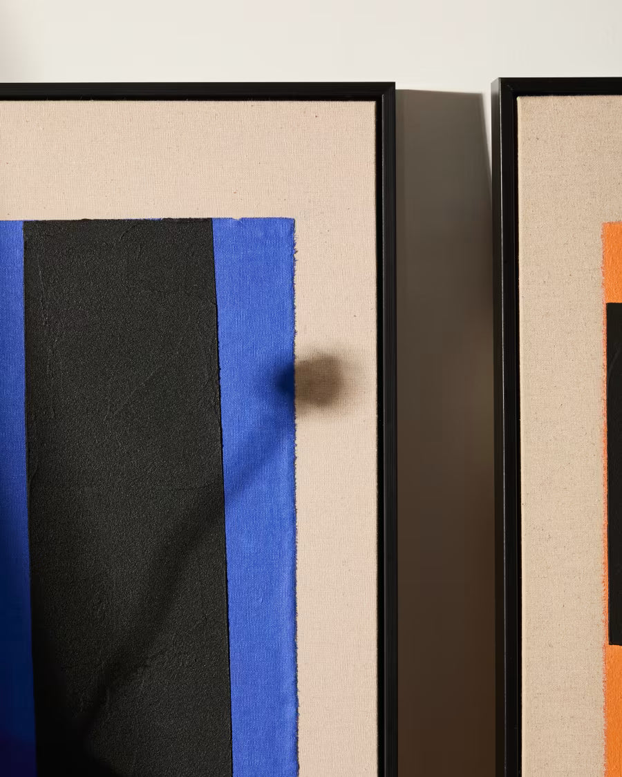 Zernu hand-painted blue and black vertical line abstract picture