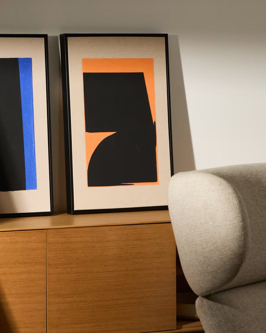 Zernu hand-painted orange and black in linen abstract picture