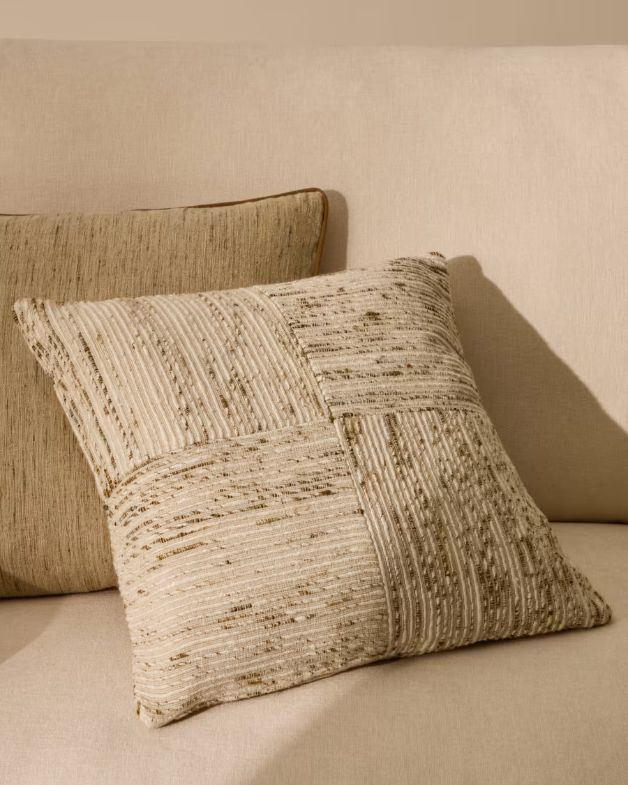 Anuba beige and green checked jacquard cushion 45 x 45cm