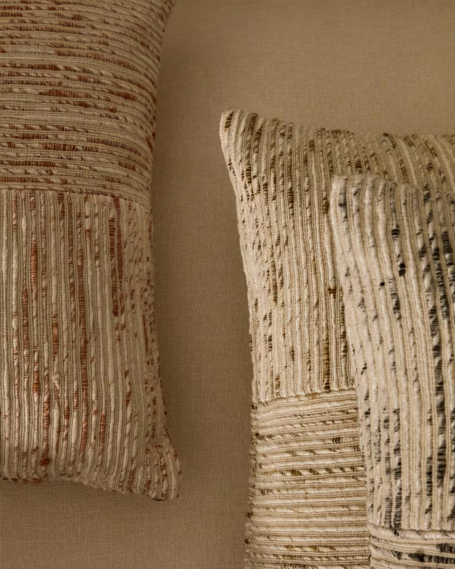 Anuba beige and green checked jacquard cushion 45 x 45cm